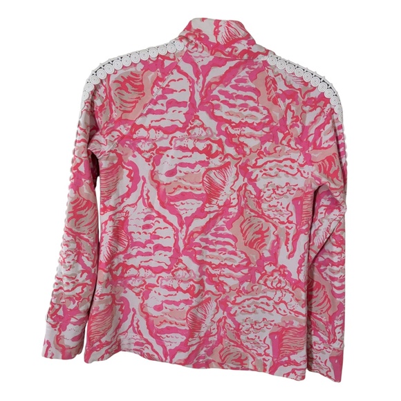 Lilly Pulitzer Pink Coral Print Half-Zip Pullover Top XS coastal bright lace - Picture 9 of 14